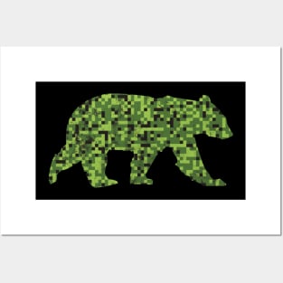 8-Bit Green Camouflage Bear for Nerdy Bears and Gaymers | BearlyBrand Posters and Art